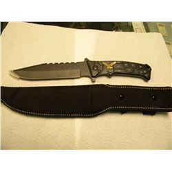 NEW BLACK HANDLE HUNTING KNIFE WITH SHEATH
