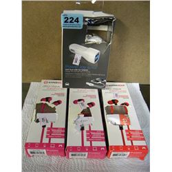 3 EAR BUDS/DUAL USB CAR ADAPTER
