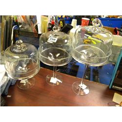 3 NEW GLASS PASTRY CONTAINERS