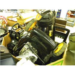 SKID OF ASSORTED SHOP VAC/ELECTRIC PRESSURE WASHERS , MOWER PARTS
