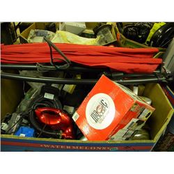SKID OF MISC STORE RETURNS/VAC PARTS/KETTLES/LIGHTING/UMBRELL A