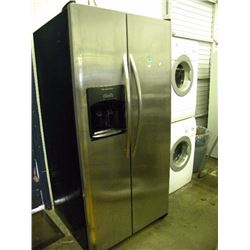 STAINLESS AND BLACK FRIGIDARE FRENCH DOOR FRIDGE WITH WATER AND ICE