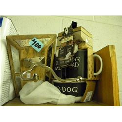 2 COFFE MUGS AND DOG BOWL/COAT RACK