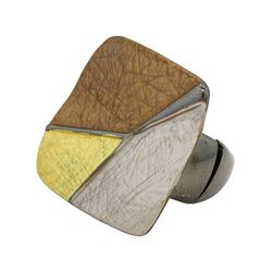 Tri Color Hand Painted Square Ring - Rhodium Plated