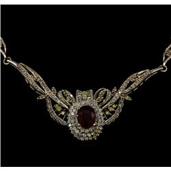 3.95 ctw Ruby and Diamond Necklace - 14KT White Gold