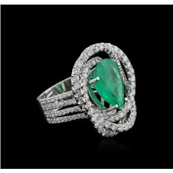 14KT White Gold 4.27 ctw Emerald and Diamond Ring