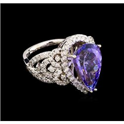 6.82 ctw Tanzanite and Diamond Ring - 14KT White Gold