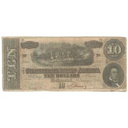 1864 $10 The Confederate States of America Note T-68 CC