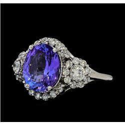 3.70 ctw Tanzanite and Diamond Ring - 14KT White Gold