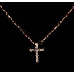 0.30 ctw Diamond Cross Pendant With Chain - 14KT Rose Gold