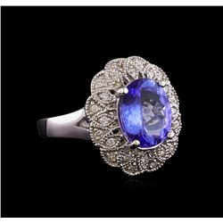 3.28 ctw Tanzanite and Diamond Ring - 14KT White Gold