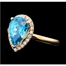 3.98 ctw Blue Topaz and Diamond Ring - 14KT Rose Gold