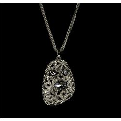 Assym Filigree Crystal Pendant Necklace - Silver