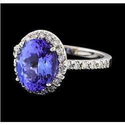 3.25 ctw Tanzanite and Diamond Ring - 14KT White Gold