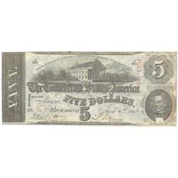 1863 $5 The Confederate States of America Note T-60 CC