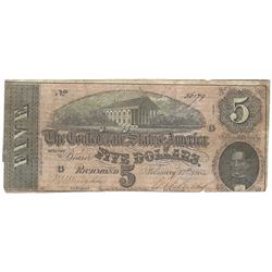 1864 $5 The Confederate States of America Note T-69 CC