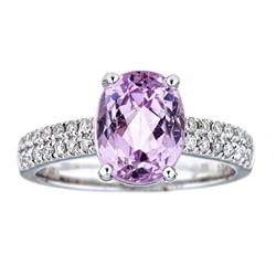 3.85 ctw Kunzite and Diamond Ring - 14KT White Gold