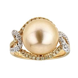 12.03 ctw South Sea Pearl and Diamond Ring - 18KT Two-Tone Gold