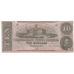 1862 $10 The Confederate States of America Note T-52 CC
