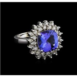 5.63 ctw Tanzanite and Diamond Ring - 14KT White Gold