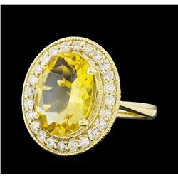 4.22 ctw Citrine Quartz  and Diamond Ring - 14KT Yellow  Gold