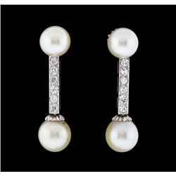 0.30 ctw Diamond and Pearl Dangle Earrings - 14KT White Gold