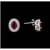Image 2 : 1.00 ctw Ruby and Diamond Earrings - 14KT White Gold