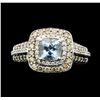 Image 2 : 1.00 ctw Aquamarine and Diamond Ring - 14KT White Gold