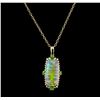 Image 1 : 9.80 ctw Opal, Tsavorite and Diamond Pendant With Chain - 14KT Yellow Gold
