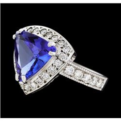 3.47 ctw Tanzanite and Diamond Ring - 14KT White Gold