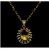 Image 2 : 5.16 ctw Citrine Quartz and Diamond Pendant With Chain - 14KT Yellow Gold