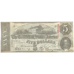 1863 $5 The Confederate States of America Note T-60 CC