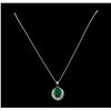 Image 1 : 5.87 ctw Emerald and Diamond Pendant With Chain - 14KT White Gold
