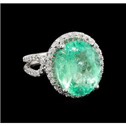 GIA Cert 8.54 ctw Emerald and Diamond Ring - 14KT White Gold