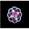 Image 2 : 1.52 ctw Pink Topaz, Sapphire and Diamond Ring - 14KT White Gold
