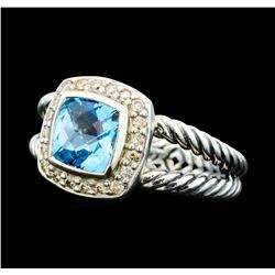 David Yurman Petite Albion Blue Topaz and Diamond Ring - Sterling Silver