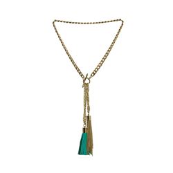 Double Leather Tassel Chain Necklace - Gold Plated