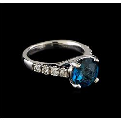 3.00 ctw Blue Topaz and Diamond Ring - 14KT White Gold