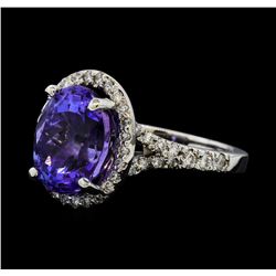 5.65 ctw Tanzanite and Diamond Ring - 14KT White Gold