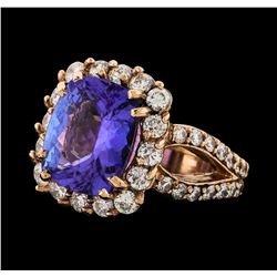 5.52 ctw Tanzanite and Diamond Ring - 14KT Rose Gold