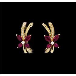 1.00 ctw Ruby and Diamond Earrings - 14KT Yellow Gold