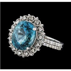 7.16 ctw Blue Zircon and Diamond Ring - 14KT White Gold