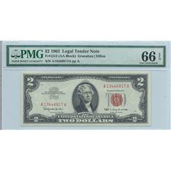 1963 PMG GU 66EPQ $2 Legal Tender Bank Note