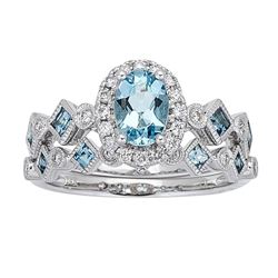 0.55 ctw Aquamarine and Diamond Ring - 14KT White Gold