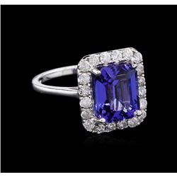 3.96 ctw Tanzanite and Diamond Ring - 14KT White Gold