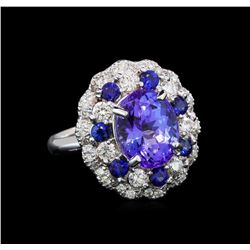 14KT White Gold 3.90 ctw Tanzanite, Sapphire and Diamond Ring