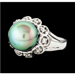 Pearl and Diamond Ring - 14KT White Gold