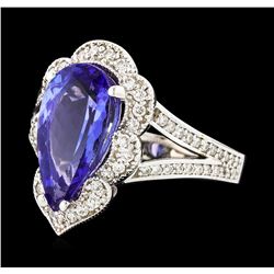 3.40 ctw Tanzanite and Diamond Ring - 14KT White Gold