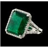 Image 1 : 7.70 ctw Emerald and Diamond Ring - 14KT White Gold