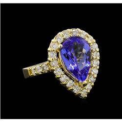 3.46 ctw Tanzanite and Diamond Ring - 14KT Yellow Gold